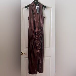 Sleeveless Metallic Brown Evening Dress
